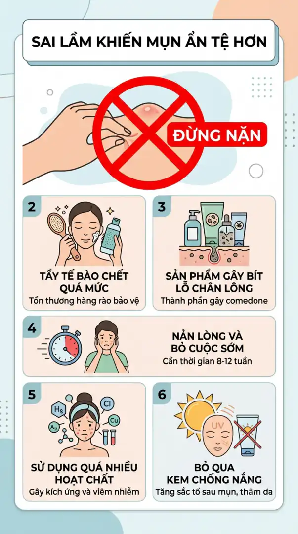 Những sai lầm khiến mụn ẩn nặng hơn — đừng tự nặn