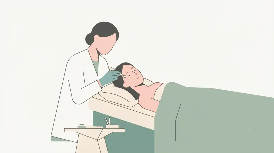 Illustration of a dermatologist providing medical-grade acne treatment to a client at Eternal Beauty Center