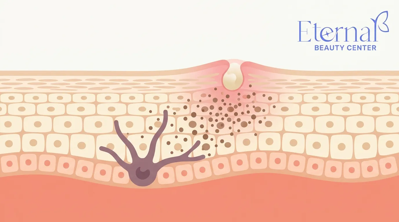 How post-acne dark marks (PIH) form: melanocytes overproduce melanin after inflammation