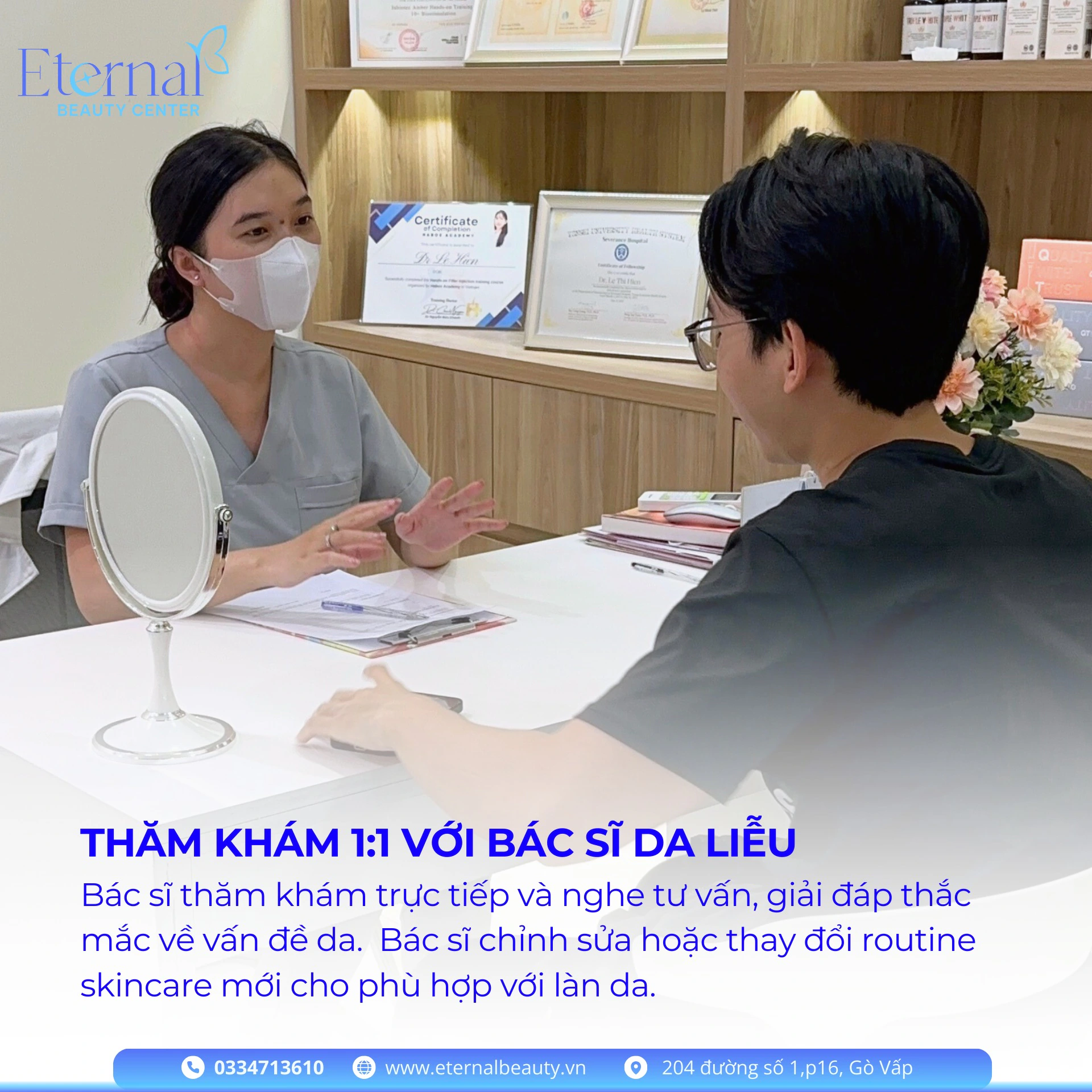 One-on-one dermatologist consultation before manual acne extraction