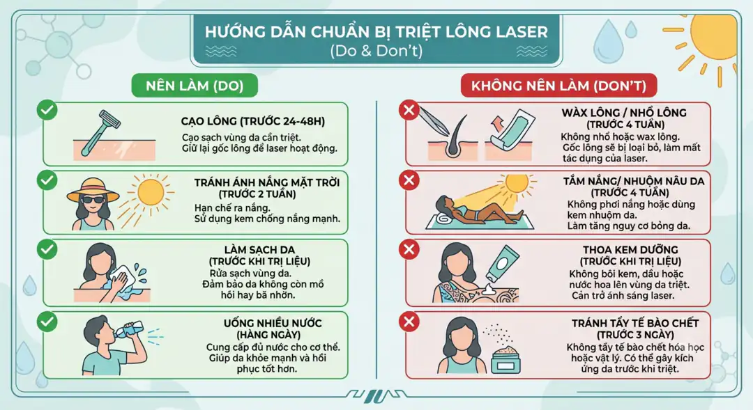 Hướng dẫn nên và không nên làm khi chuẩn bị triệt lông laser
