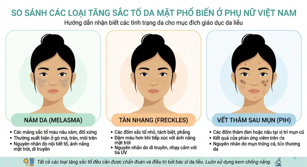 Infographic so sánh nám da, tàn nhang và thâm sau mụn trên da phụ nữ Việt
